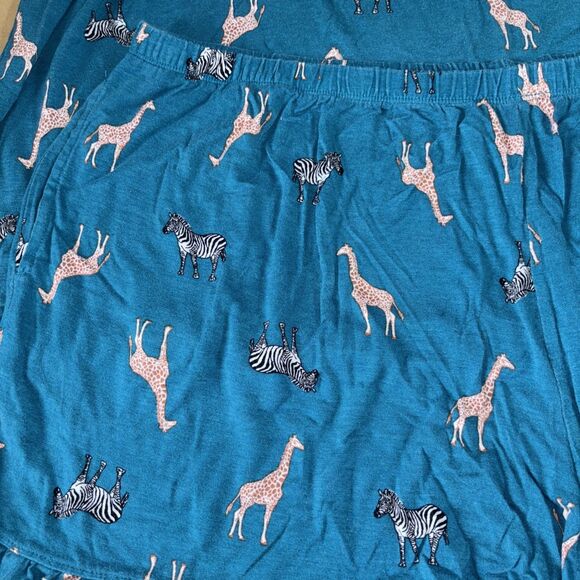 Joyspun Teal Pajama Set Zebra And Giraffe 2x - Picture 2 of 5